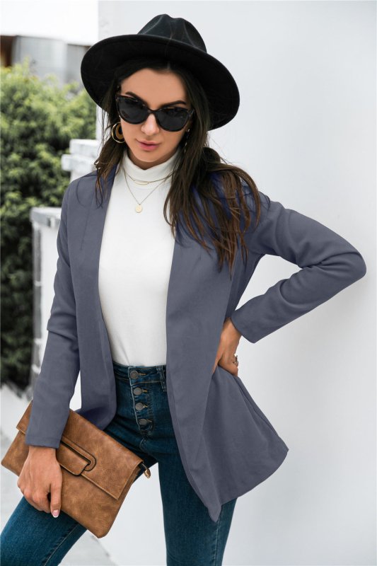 Fall Women Clothing Solid Color Polo Collar Casual Blazer