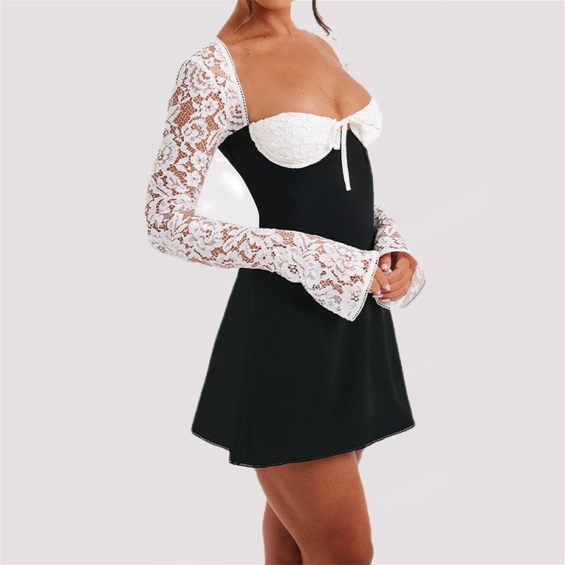 Fashion Corset Lace Long Sleeve Dress Sexy Womens Clothing