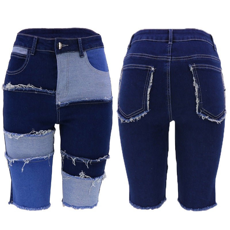 Fashion Five - Point Denim Women Pants New High Elastic Hip Lifting Patchwork Pants Popular