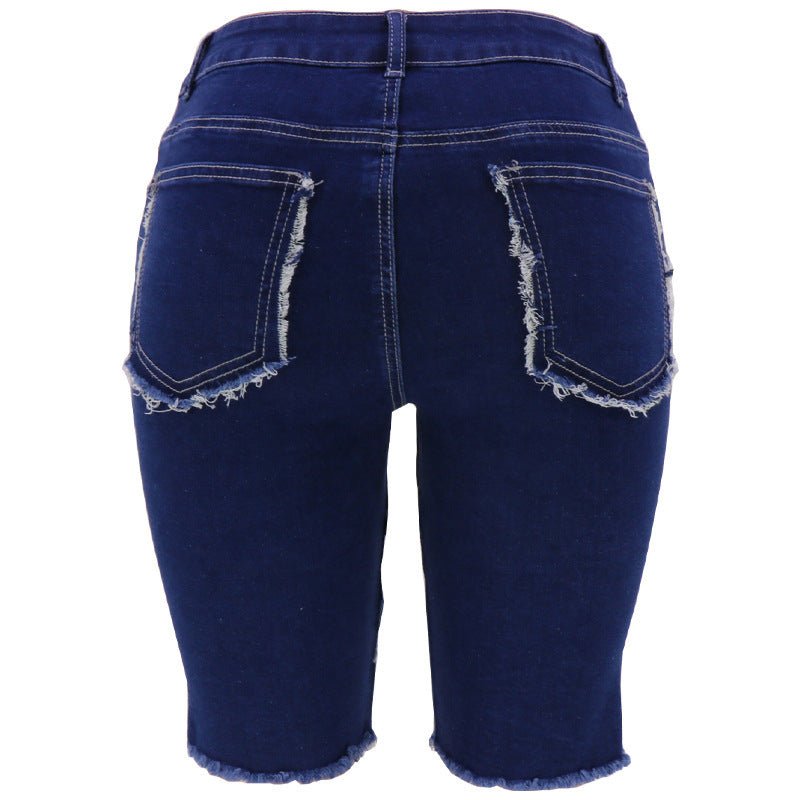 Fashion Five - Point Denim Women Pants New High Elastic Hip Lifting Patchwork Pants Popular