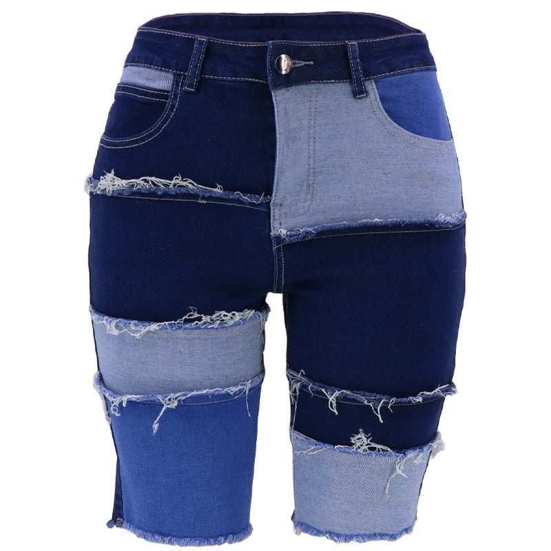 Fashion Five - Point Denim Women Pants New High Elastic Hip Lifting Patchwork Pants Popular