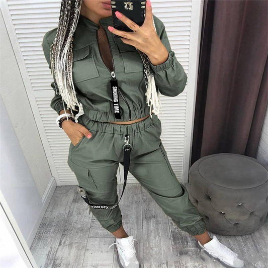 Fashion Women Zipper Casual Outfit set