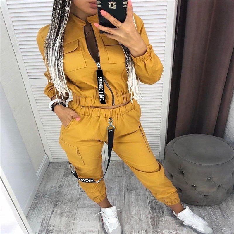 Fashion Women Zipper Casual Outfit set