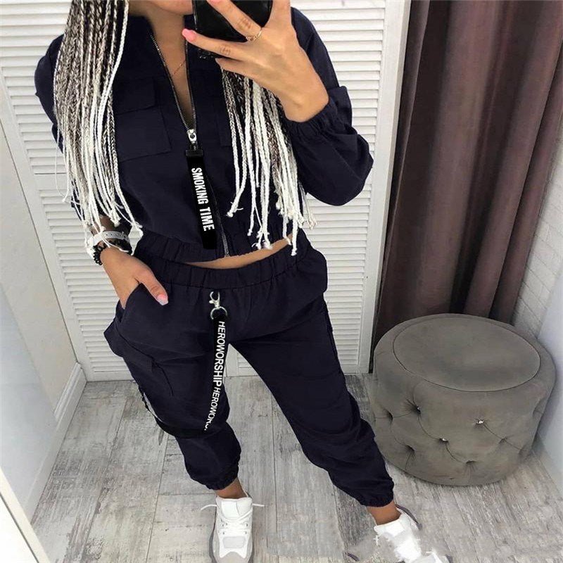 Fashion Women Zipper Casual Outfit set