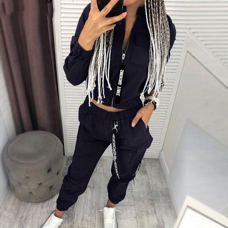 Fashion Women Zipper Casual Outfit set