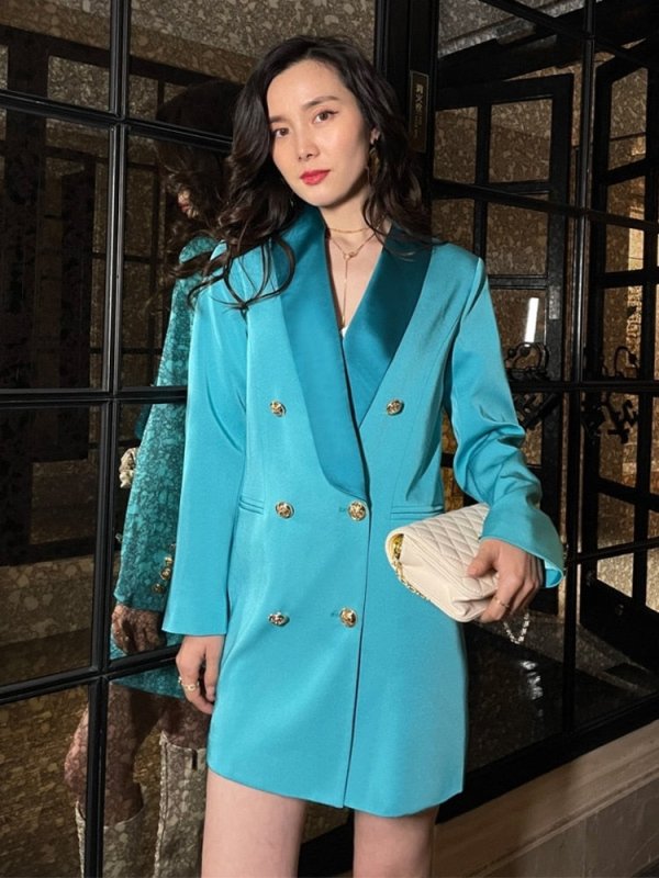 Fashion Women's Blazer Shawl Collar Contrast Color Double Braested Long Sleeve Suit Jackets Female Autumn New