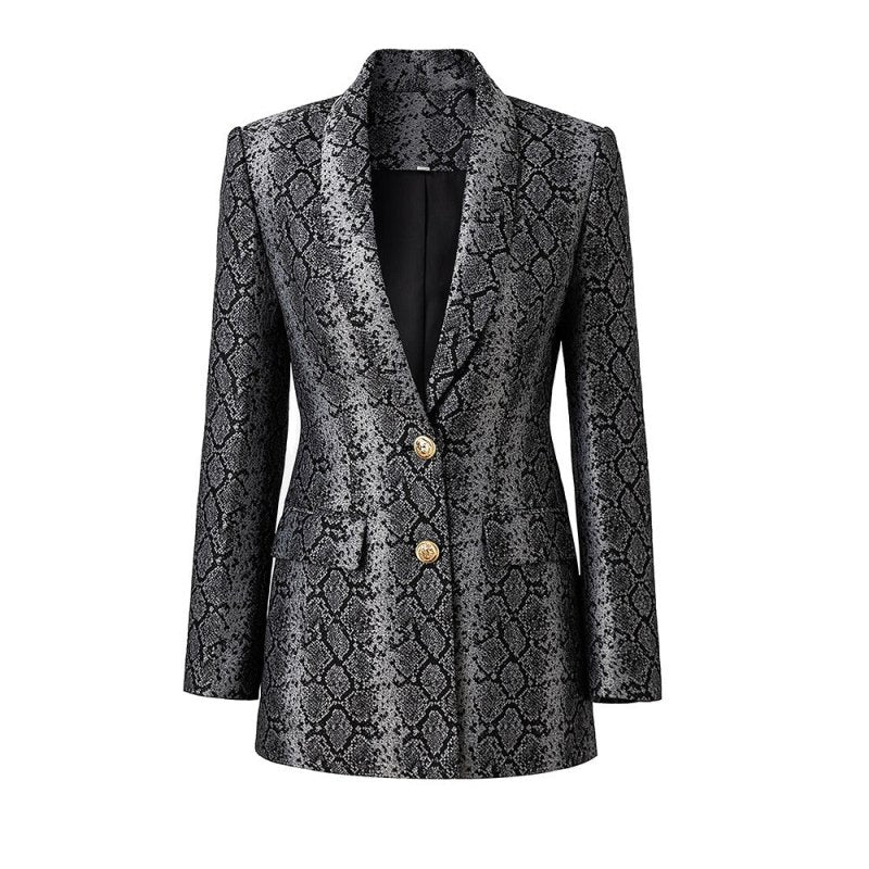 Fashionable jacquard leather mid - length two - button cross - border blazer long top