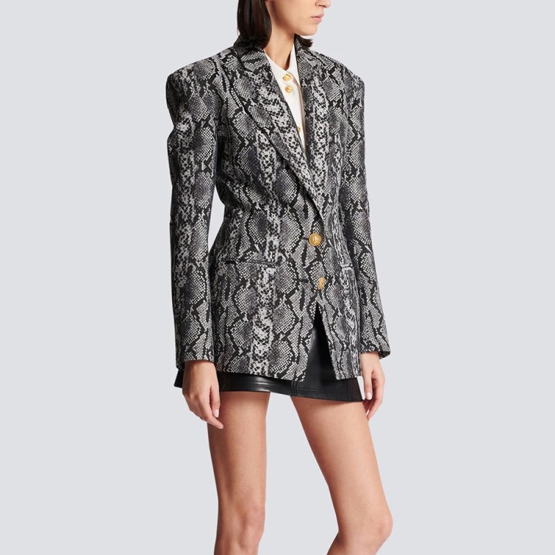 Fashionable jacquard leather mid - length two - button cross - border blazer long top