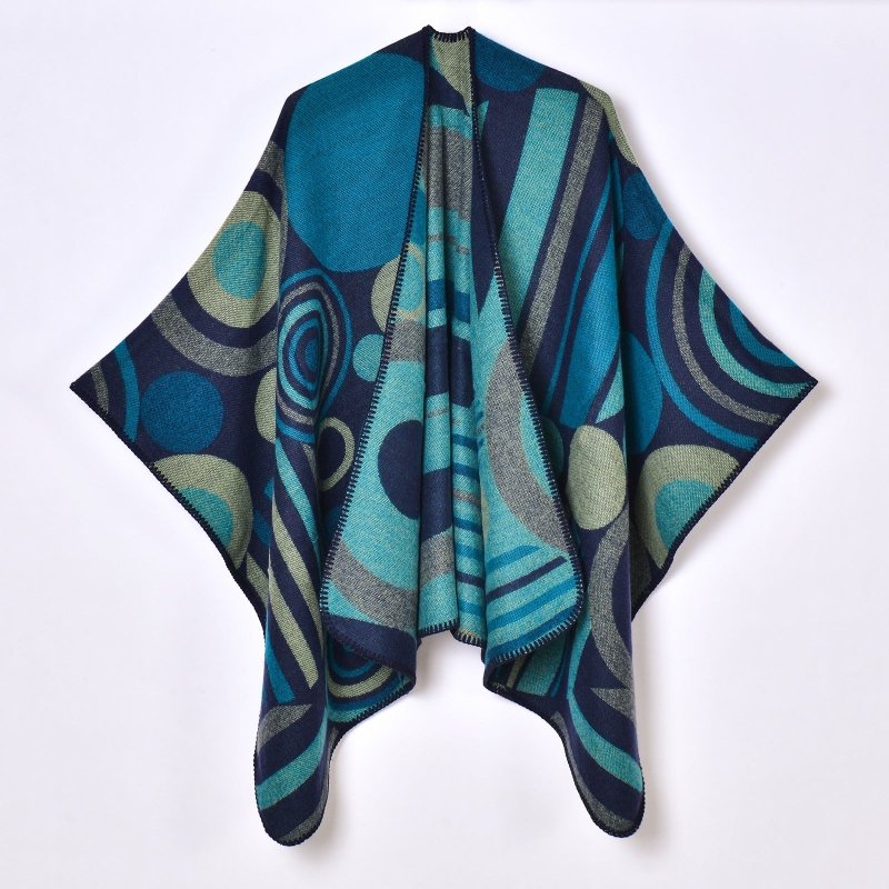 Geometric Abstract Abstract Line Stitching Women Autumn Winter Warm Split Shawl Cape Outer Decorative Scarf