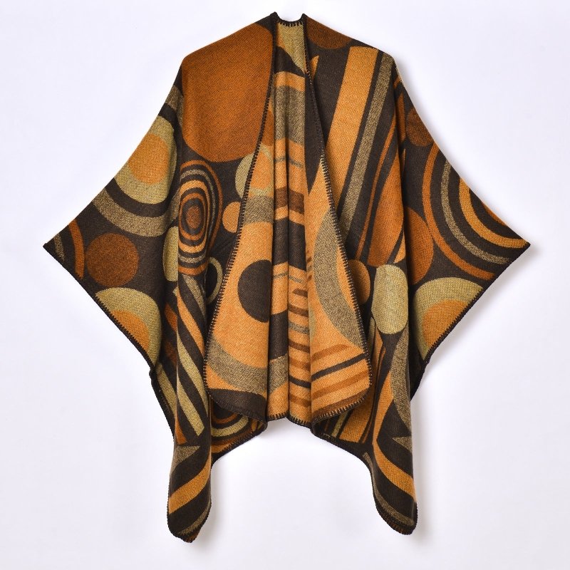 Geometric Abstract Abstract Line Stitching Women Autumn Winter Warm Split Shawl Cape Outer Decorative Scarf