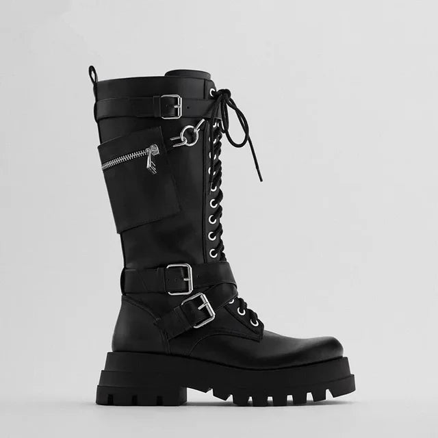 High Boots Motorcycle Botas Mujer Autumn Winter Round Toe Zapatos Mujer