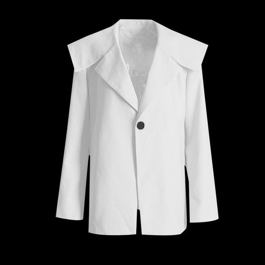 High Street Solid Blazer For Women Notched Collar Long Sleeve Single Button Loose Blazers Female Clothing