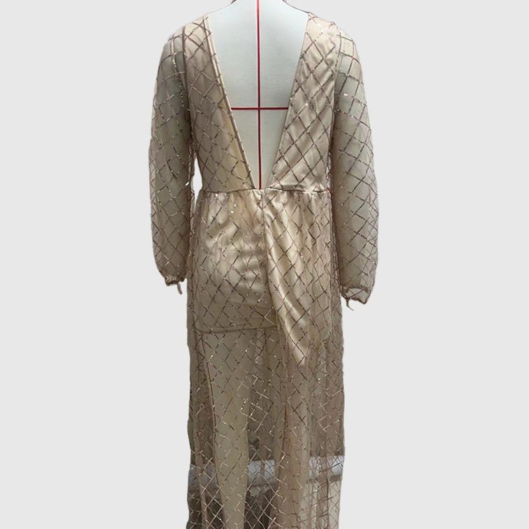 Hollowed Out Maxi Dress – Elegant Long Sleeve Women's Gown - Premium Women's Clothing for sale