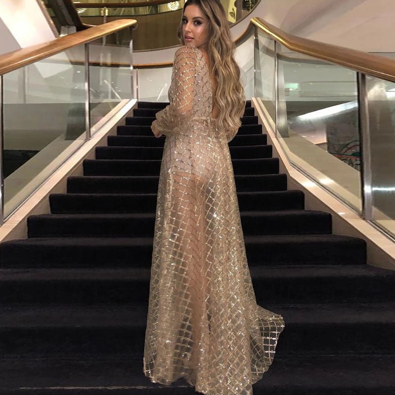 Hollowed Out Maxi Dress – Elegant Long Sleeve Women's Gown - Premium Women's Clothing for sale