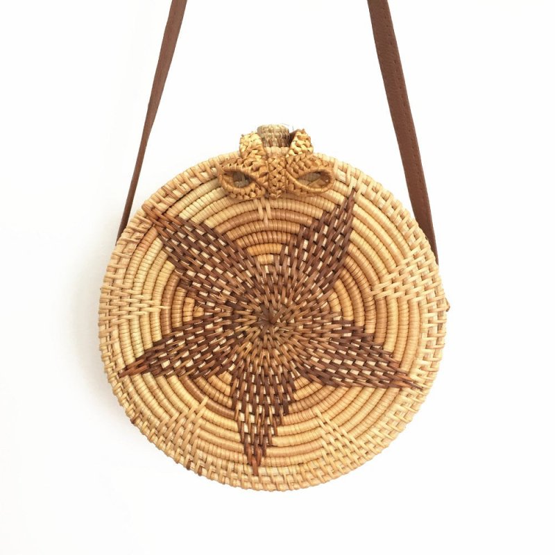 Ins Bow Rattan Round Bag Black Pentagram Sunflower Beach Shoulder Bag Messenger Bag Woven Bag