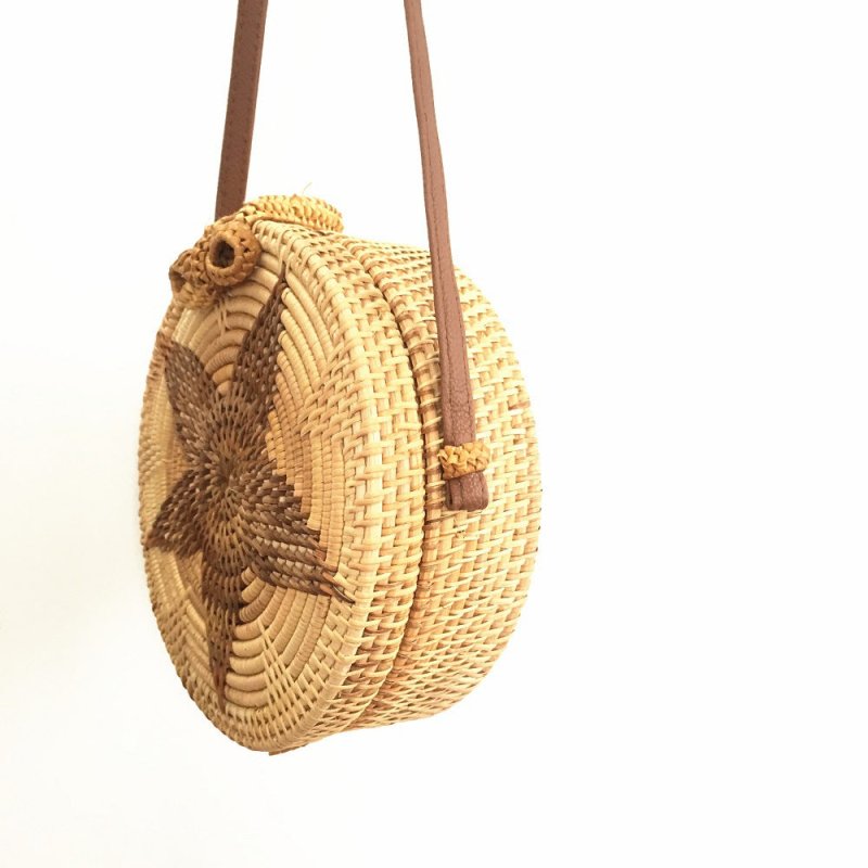 Ins Bow Rattan Round Bag Black Pentagram Sunflower Beach Shoulder Bag Messenger Bag Woven Bag