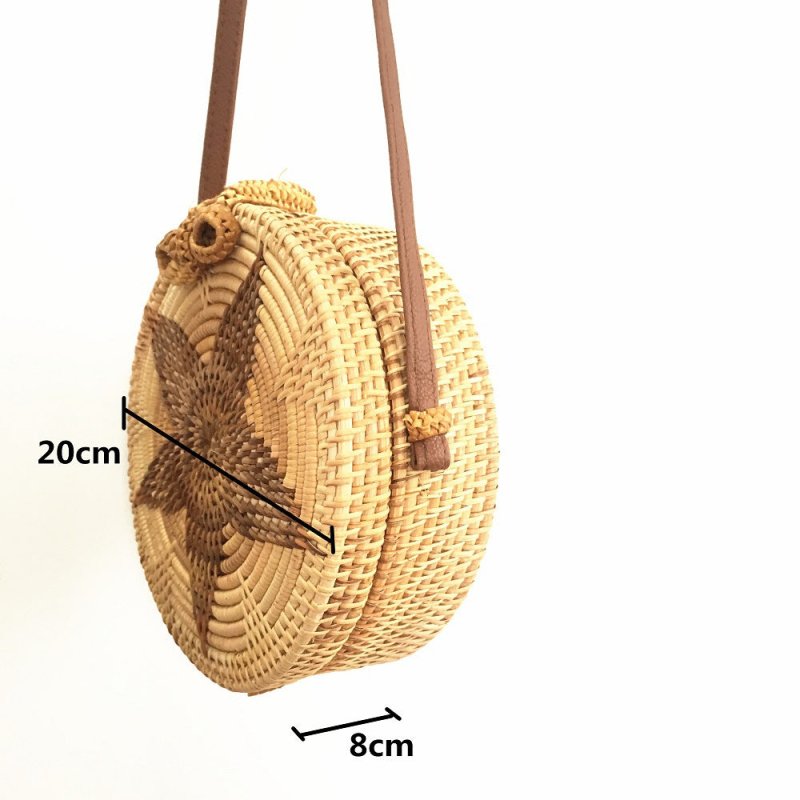 Ins Bow Rattan Round Bag Black Pentagram Sunflower Beach Shoulder Bag Messenger Bag Woven Bag