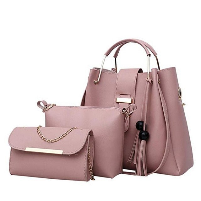 Laamei 3Pcs/Sets Women Handbags Leather Shoulder Bags Female Casual Tote Bag Tassel Bucket Purses Handbags Sac Femme