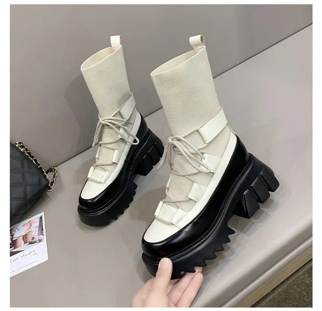 Ladies Casual Stretch Fabric Socks Boots Fashion Cross - tied Women Shoes Platform Boots Gothic Women Boots Woman