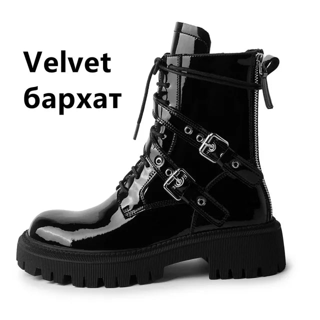 Leisure Zipper Women Ankle Boots Cross - Tied Genuine Leather Buckle Shoes Woman Autumn Winter New Casual Motorcycle Boots