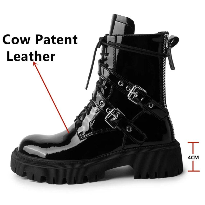 Leisure Zipper Women Ankle Boots Cross - Tied Genuine Leather Buckle Shoes Woman Autumn Winter New Casual Motorcycle Boots