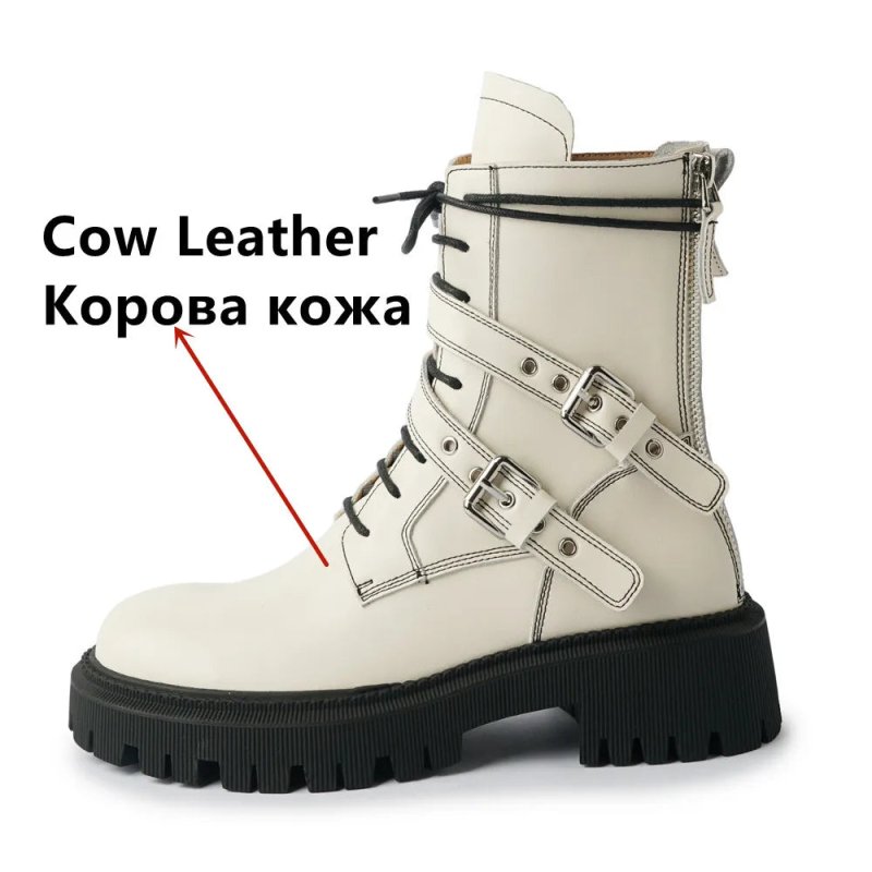 Leisure Zipper Women Ankle Boots Cross - Tied Genuine Leather Buckle Shoes Woman Autumn Winter New Casual Motorcycle Boots