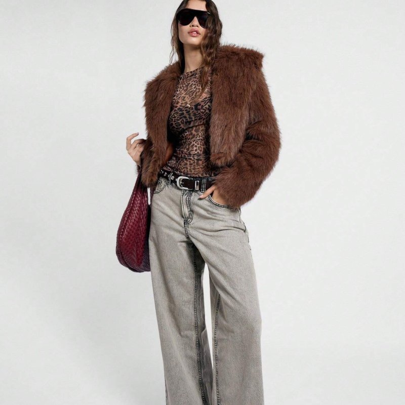 Leopard Print Mesh Top - Slim Fit Long Sleeve Blouse - Premium for sale