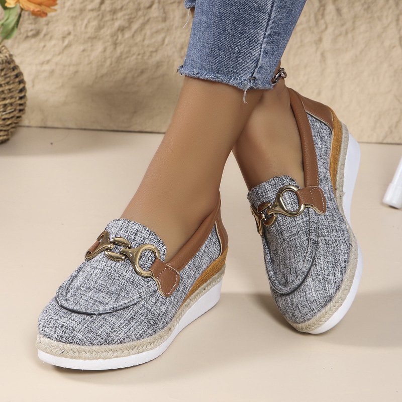 Loafers Casual Pumps Women's Outer Wear Horsebit Buckle Wedge Platform Loafers Slip - on Lazy Shoes