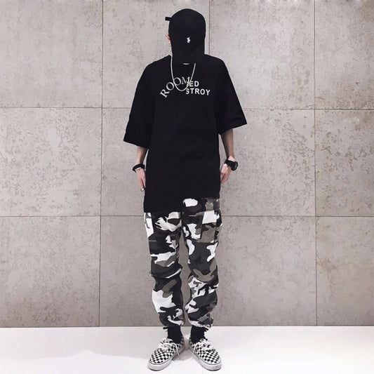 Men's Black Camo Cargo Pants - Military Style Tactical Joggers - Premium Activewear for sale