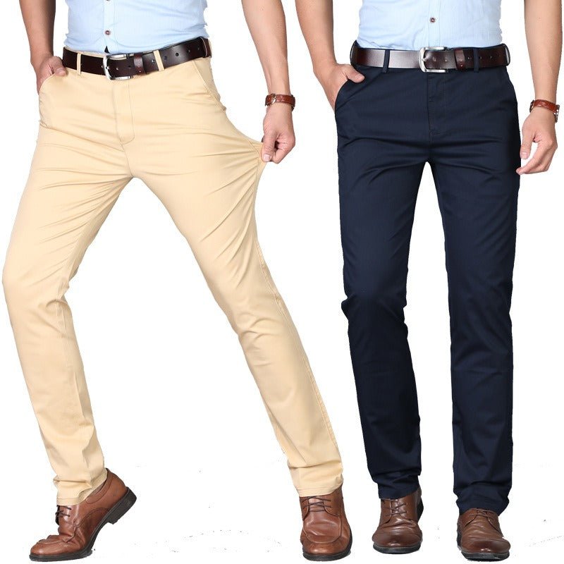 Men's casual pants fashionable stretch cotton slim fit straight leg long pants thin men's pants