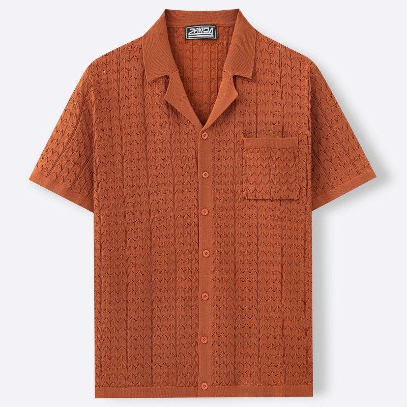 Men's Cuban Collar Knitted Polo Shirt – Short Sleeve Casual Summer Top - Premium Activewear for sale