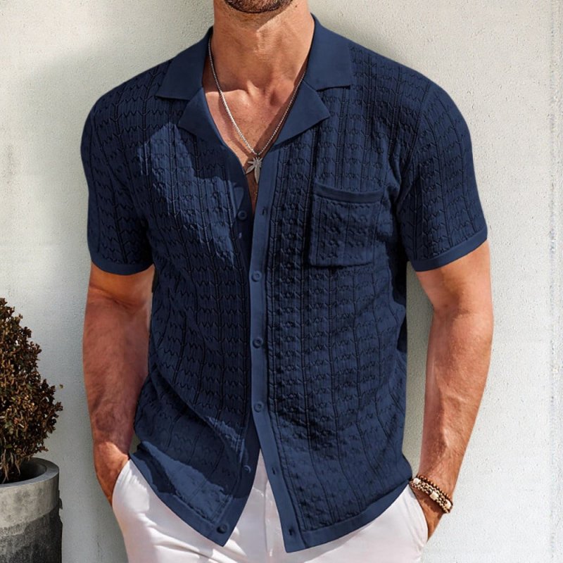 Men's Cuban Collar Knitted Polo Shirt – Short Sleeve Casual Summer Top - Premium Activewear for sale