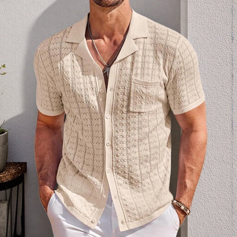 Men's Cuban Collar Knitted Polo Shirt – Short Sleeve Casual Summer Top - Premium Activewear for sale