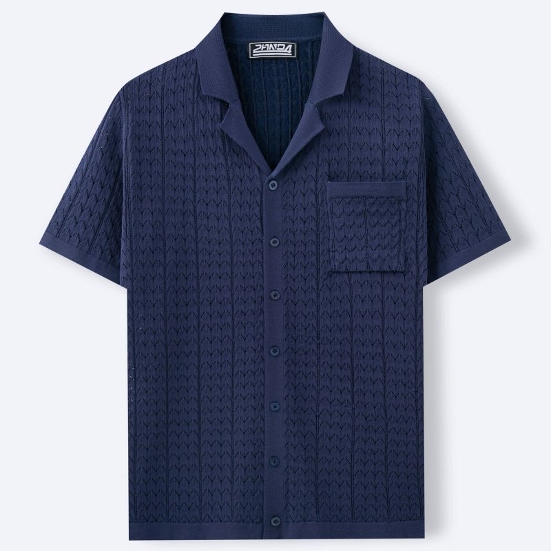 Men's Cuban Collar Knitted Polo Shirt – Short Sleeve Casual Summer Top - Premium Activewear for sale