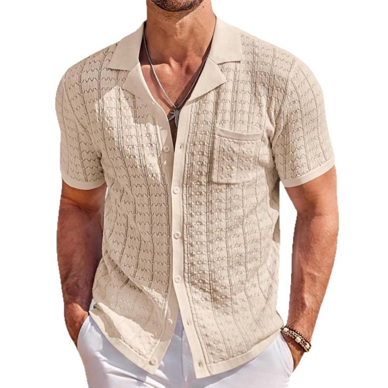 Men's Cuban Collar Knitted Polo Shirt – Short Sleeve Casual Summer Top - Premium Activewear for sale