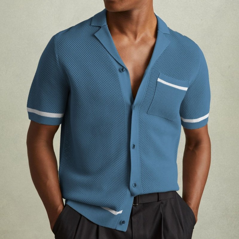 Men's Cuban Collar Knitted Polo Shirt – Short Sleeve Summer Top - Premium Activewear for sale