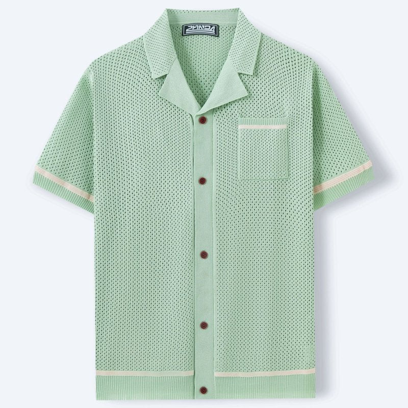 Men's Cuban Collar Knitted Polo Shirt – Short Sleeve Summer Top - Premium Activewear for sale