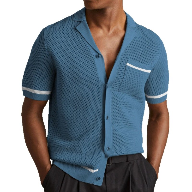 Men's Cuban Collar Knitted Polo Shirt – Short Sleeve Summer Top - Premium Activewear for sale