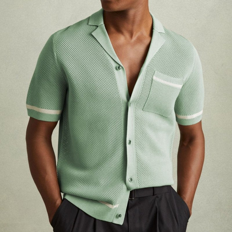 Men's Cuban Collar Knitted Polo Shirt – Short Sleeve Summer Top - Premium Activewear for sale