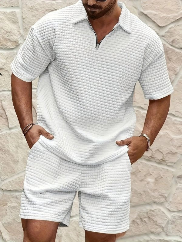 Men's Jacquard Polo Shirt & Shorts Set – Casual Short Sleeve Matching Set - Premium Activewear for sale