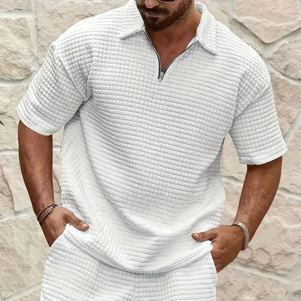 Men's Jacquard Polo Shirt & Shorts Set – Casual Short Sleeve Matching Set - Premium Activewear for sale