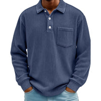 Men's Long Sleeve Corduroy Striped Polo Shirt – Casual Retro Style - Premium Activewear for sale