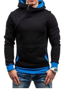 Men's Oblique Zipper Hoodie - Solid Color Fashion Tracksuit Sweatshirt - Premium Activewear for sale