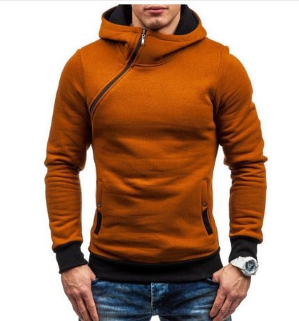 Men's Oblique Zipper Hoodie - Solid Color Fashion Tracksuit Sweatshirt - Premium Activewear for sale