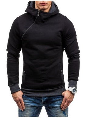 Men's Oblique Zipper Hoodie - Solid Color Fashion Tracksuit Sweatshirt - Premium Activewear for sale