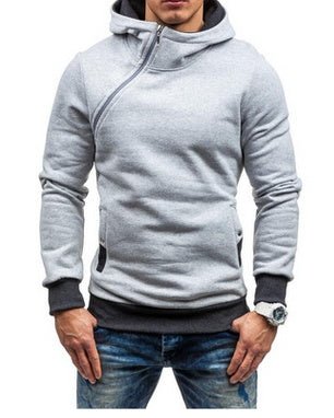 Men's Oblique Zipper Hoodie - Solid Color Fashion Tracksuit Sweatshirt - Premium Activewear for sale