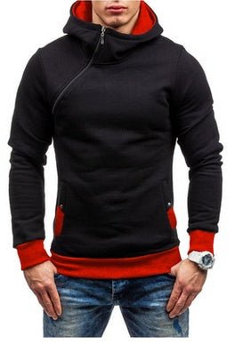 Men's Oblique Zipper Hoodie - Solid Color Fashion Tracksuit Sweatshirt - Premium Activewear for sale