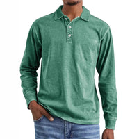 Men's Retro Washed Cotton Polo Shirt – Long Sleeve Distressed Lapel Top - Premium Activewear for sale