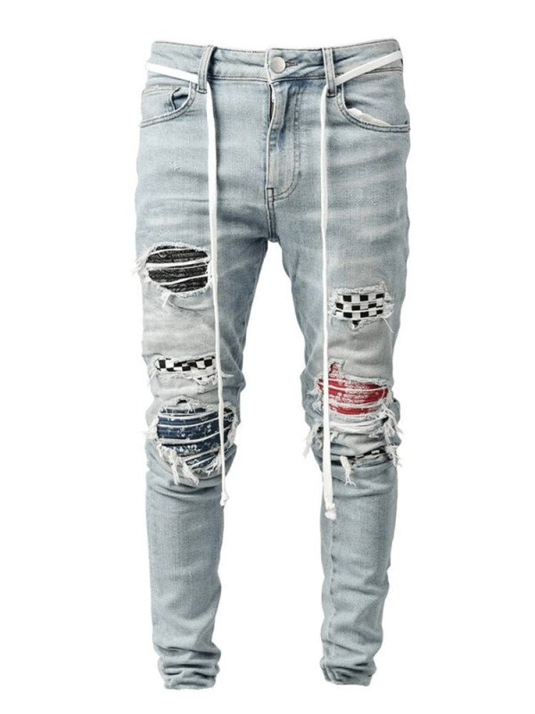 Men's Ripped jeans Badge Letters Hip - hop Skinny Jogging Denim Fashion Pencil Long Trousers Distressed Jeans For Men Clothing