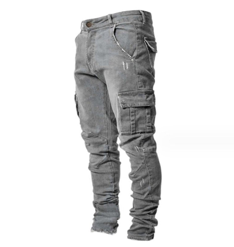 Men's Skinny Jeans – Water-Washed Denim with Side Pockets & Tapered Leg - Premium Pants for sale